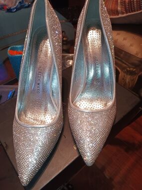 Azzalea Wang Silver Crystal Pointed-Toe Heels